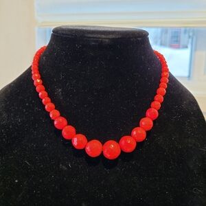 Vintage Faceted Glass Red Beaded Necklace